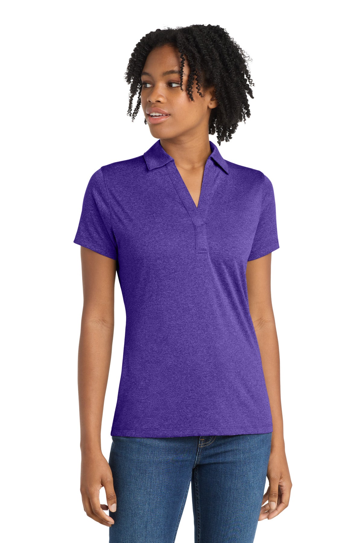 Sport-Tek Women's Heather Contender Polo. LST660 - Varsity Purple Heather