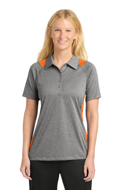 Sport-Tek Women's Heather Colorblock Contender Polo. LST665 - Vintage Heather/ Deep Orange