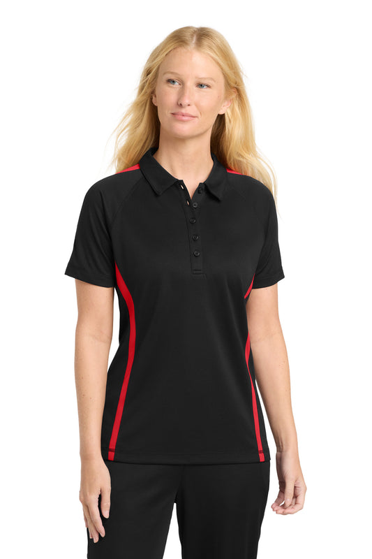 Sport-Tek Women's PosiCharge Micro-Mesh Colorblock Polo. LST685 - Black/ Red