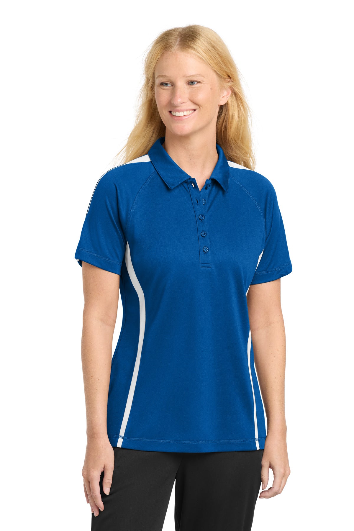 Sport-Tek Women's PosiCharge Micro-Mesh Colorblock Polo. LST685 - True Royal/ White