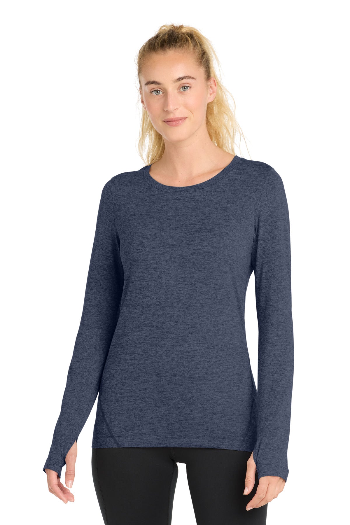 Sport-Tek  Women's Exchange 1.5 Long Sleeve Crew. LST710 - Dark Denim Heather
