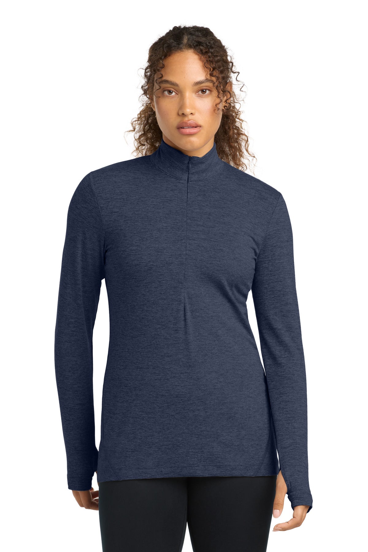 Sport-Tek Women's Exchange 1.5 Long Sleeve 1/2-Zip LST711 - Dark Denim Heather
