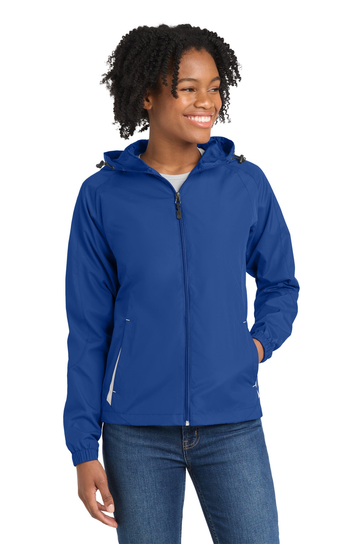 Sport-Tek Women's Colorblock Hooded Raglan Jacket. LST76 - True Royal/ White