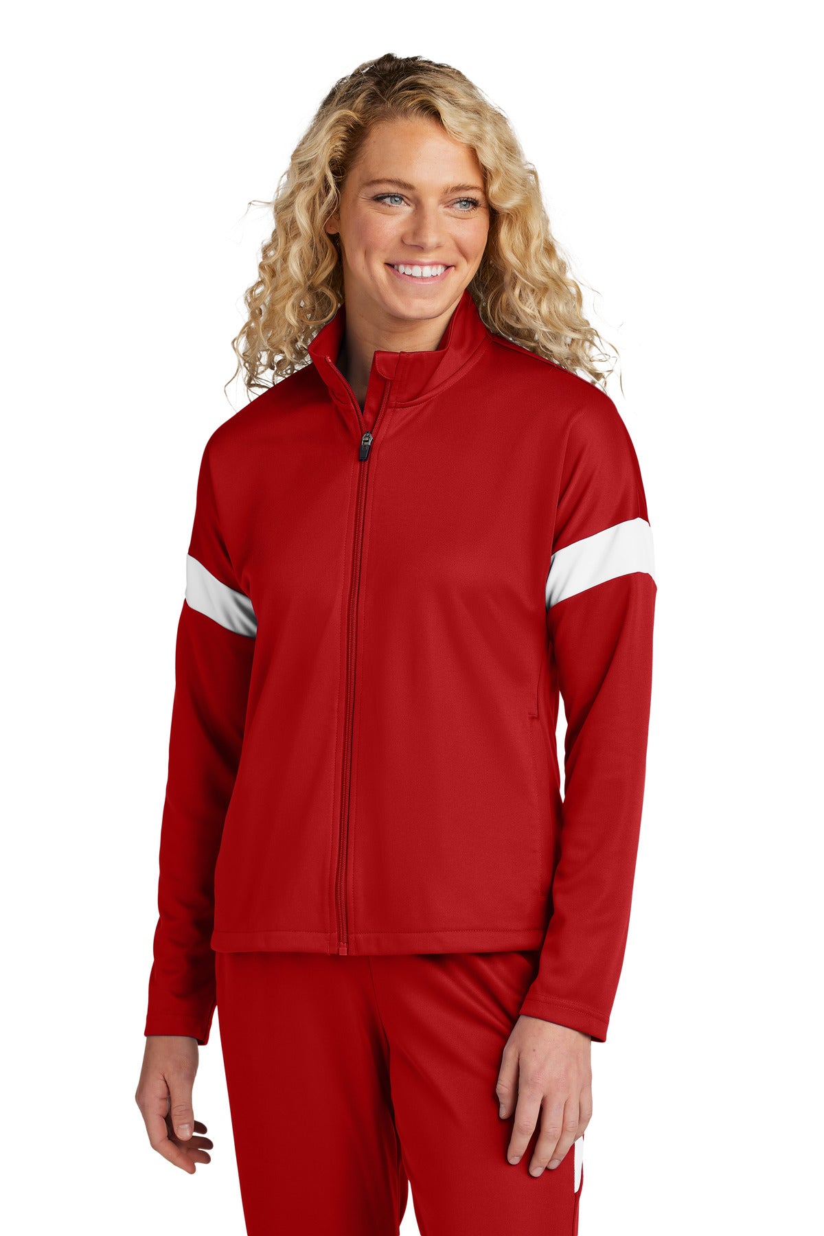 Sport-Tek Women's Travel Full-Zip Jacket LST800 - Deep Red/ White