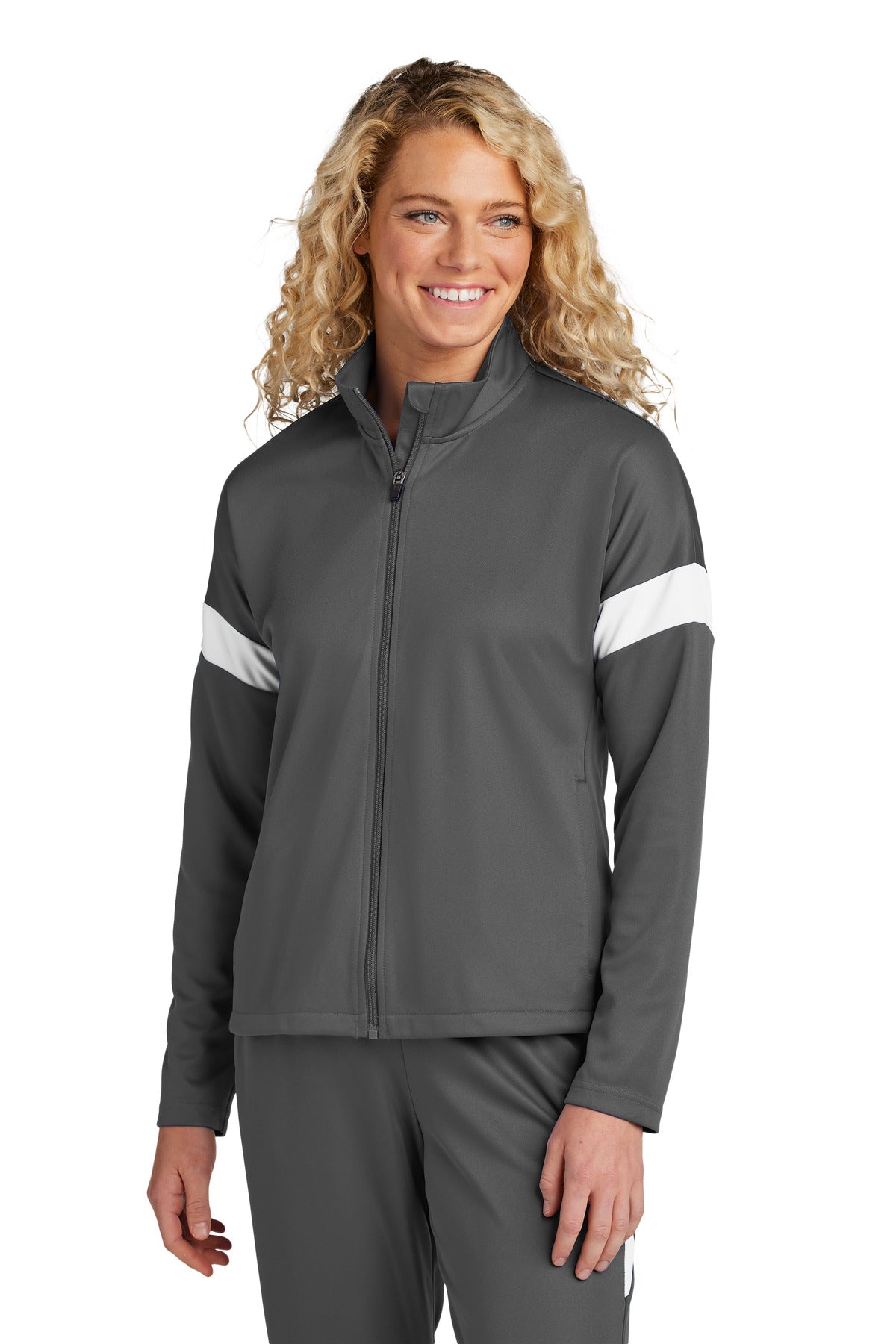 Sport-Tek Women's Travel Full-Zip Jacket LST800 - Iron Grey/ White