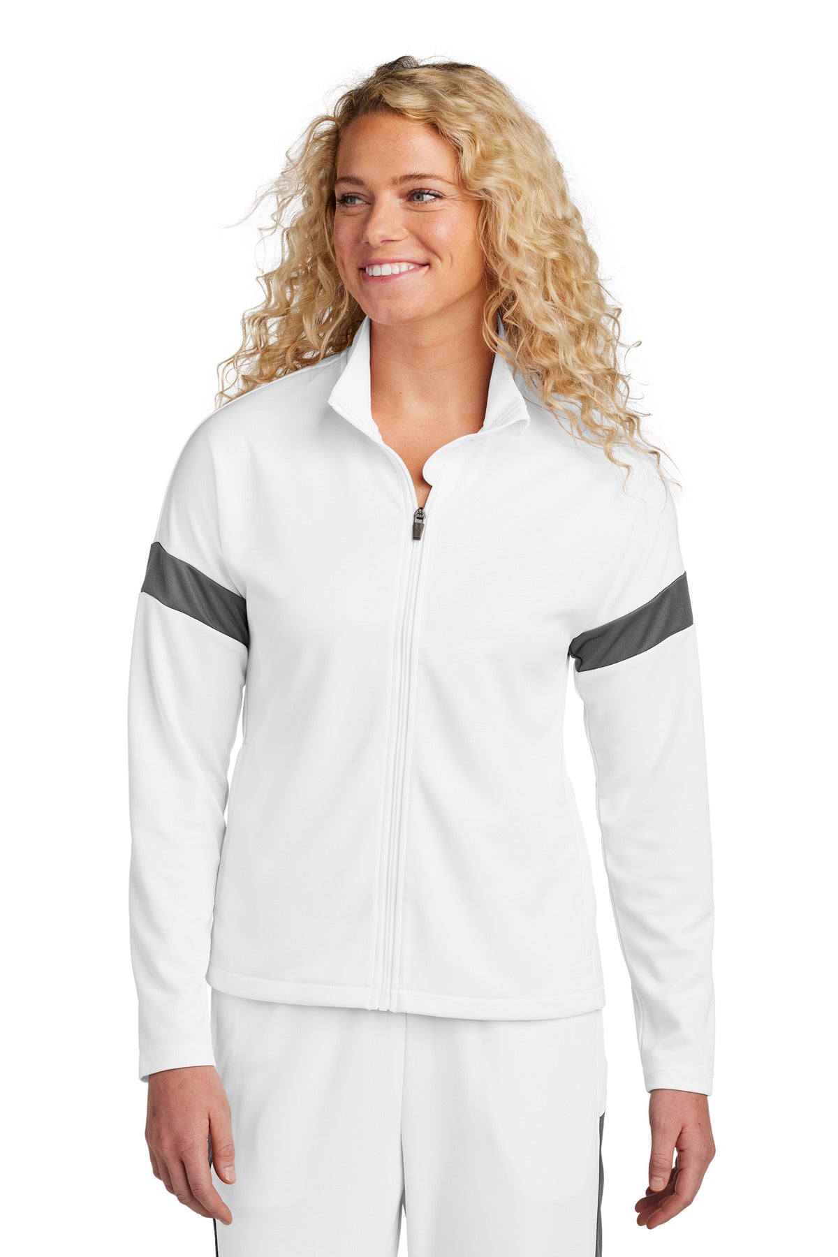 Sport-Tek Women's Travel Full-Zip Jacket LST800 - White/ Iron Grey