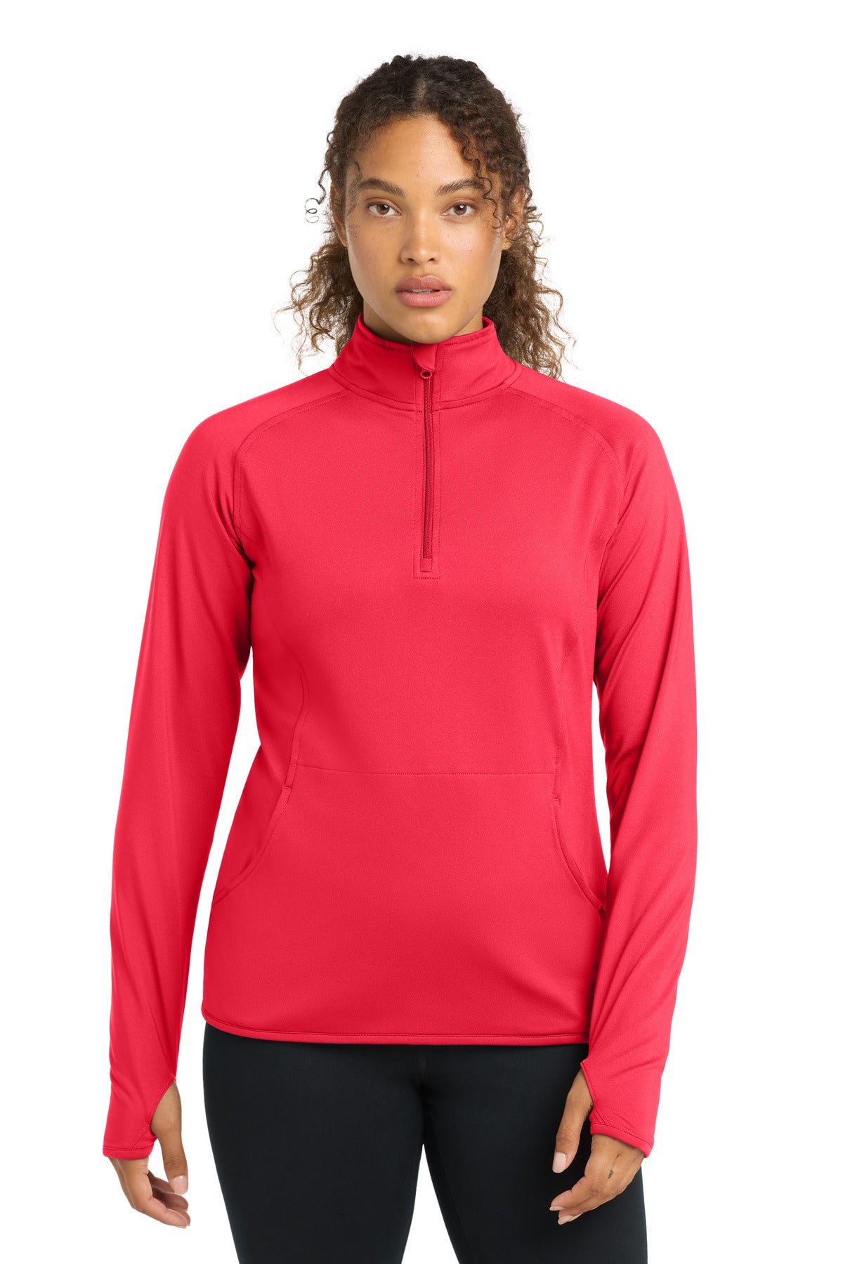 Sport-Tek Women's Sport-Wick Stretch 1/4-Zip Pullover. LST850 - Hot Coral