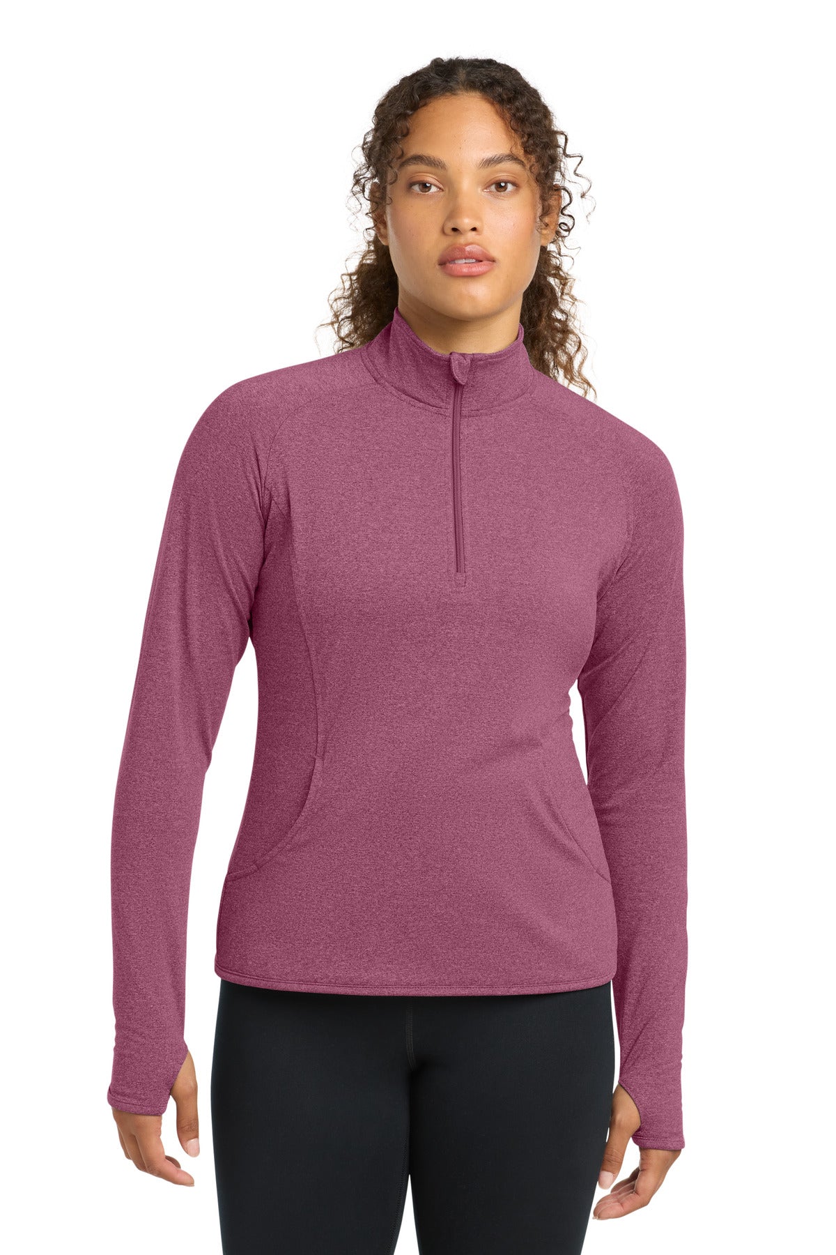 Sport-Tek Women's Sport-Wick Stretch 1/4-Zip Pullover. LST850 - Pink Rush Heather