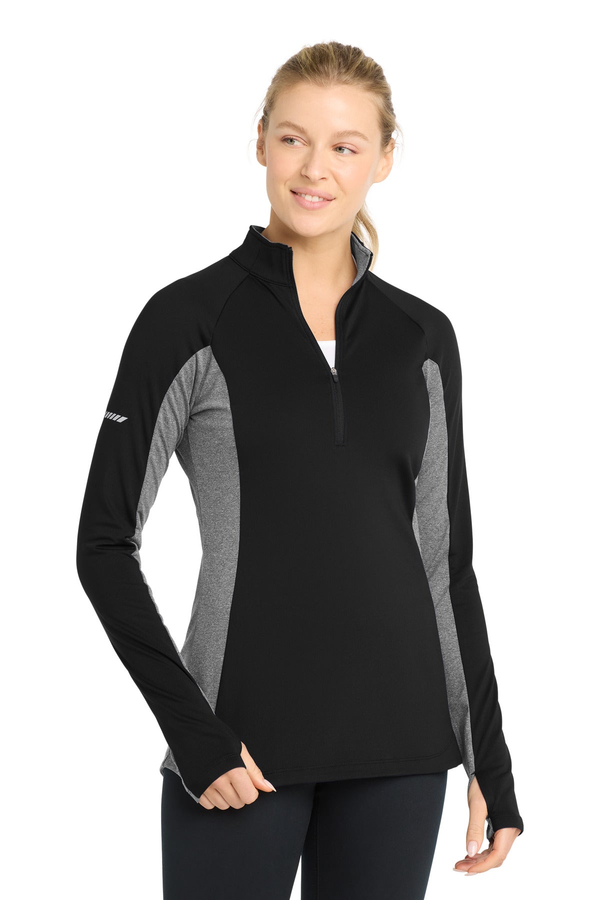 Sport-Tek Women's Sport-Wick Stretch Contrast 1/4-Zip Pullover. LST854 - Black/ Charcoal Grey Heather
