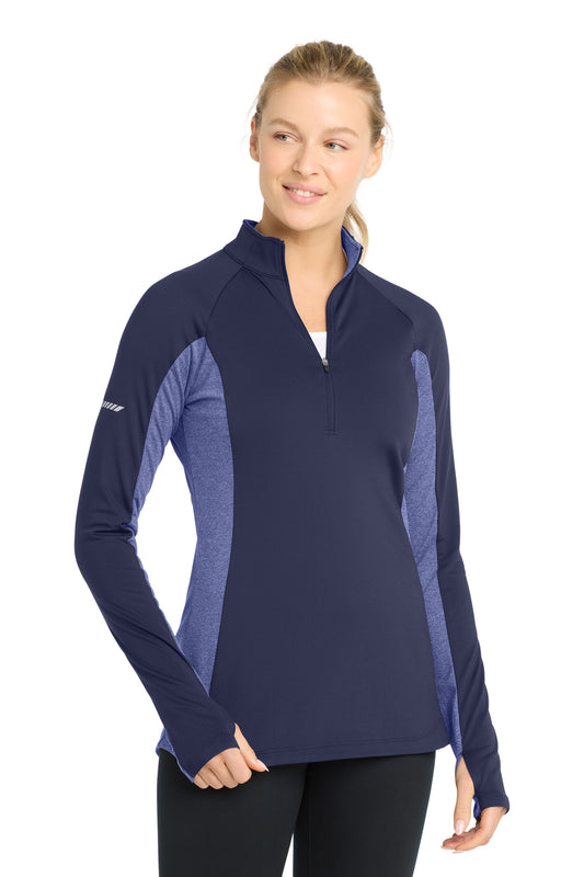Sport-Tek Women's Sport-Wick Stretch Contrast 1/4-Zip Pullover. LST854 - True Navy/ True Navy Heather