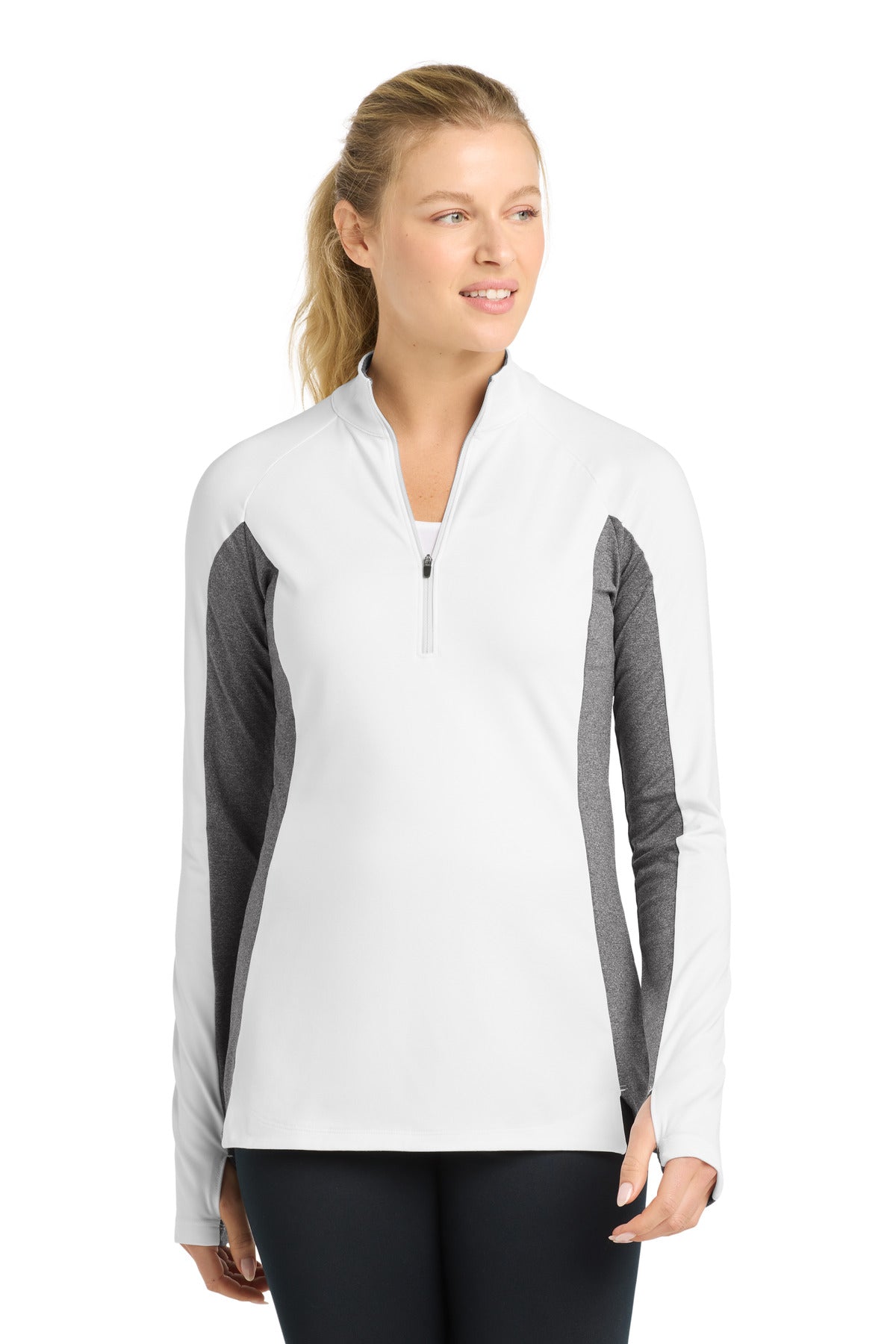 Sport-Tek Women's Sport-Wick Stretch Contrast 1/4-Zip Pullover. LST854 - White/ Charcoal Grey Heather