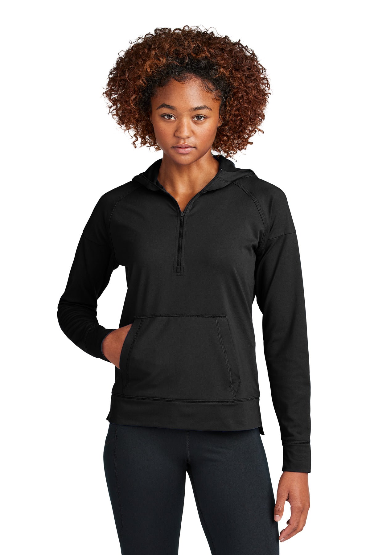 Sport-Tek Women's Sport-Wick Stretch 1/2-Zip Hoodie LST856 - Black