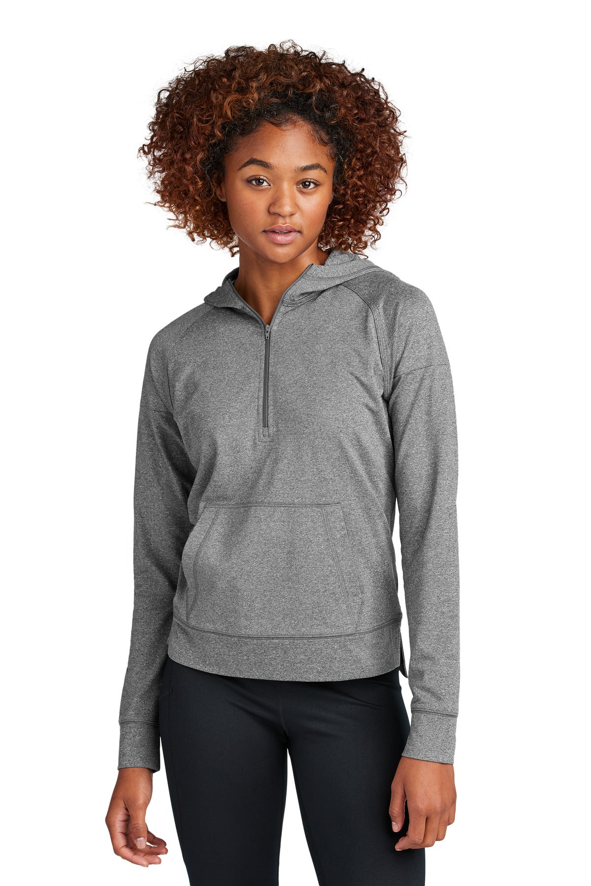 Sport-Tek Women's Sport-Wick Stretch 1/2-Zip Hoodie LST856 - Charcoal Grey Heather