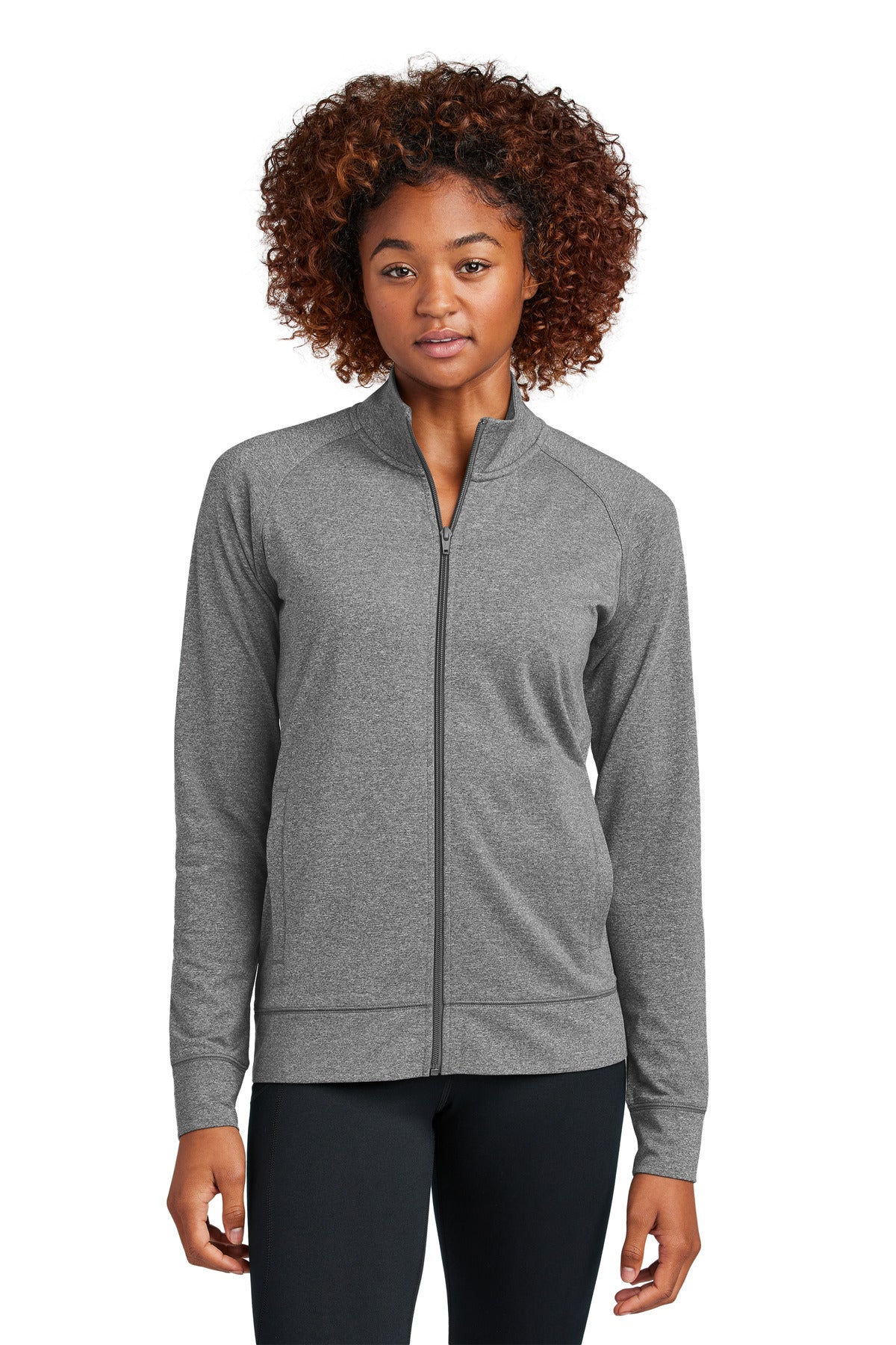 Sport-Tek Women's Sport-Wick Stretch Full-Zip Cadet Jacket LST857 - Charcoal Grey Heather