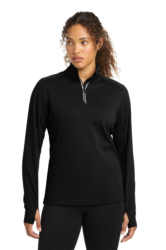 Sport-Tek Women's Sport-Wick Textured 1/4-Zip Pullover.  LST860 - Black
