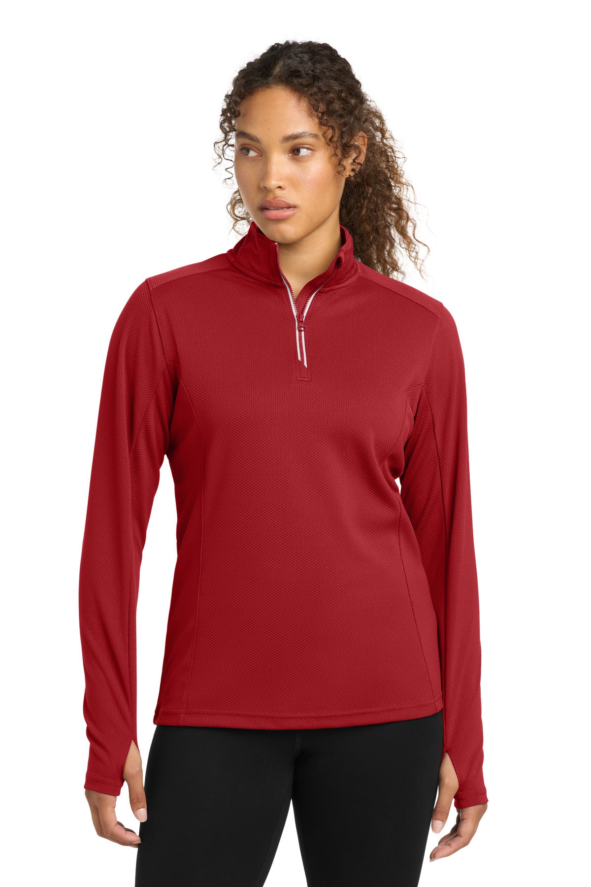 Sport-Tek Women's Sport-Wick Textured 1/4-Zip Pullover.  LST860 - Deep Red