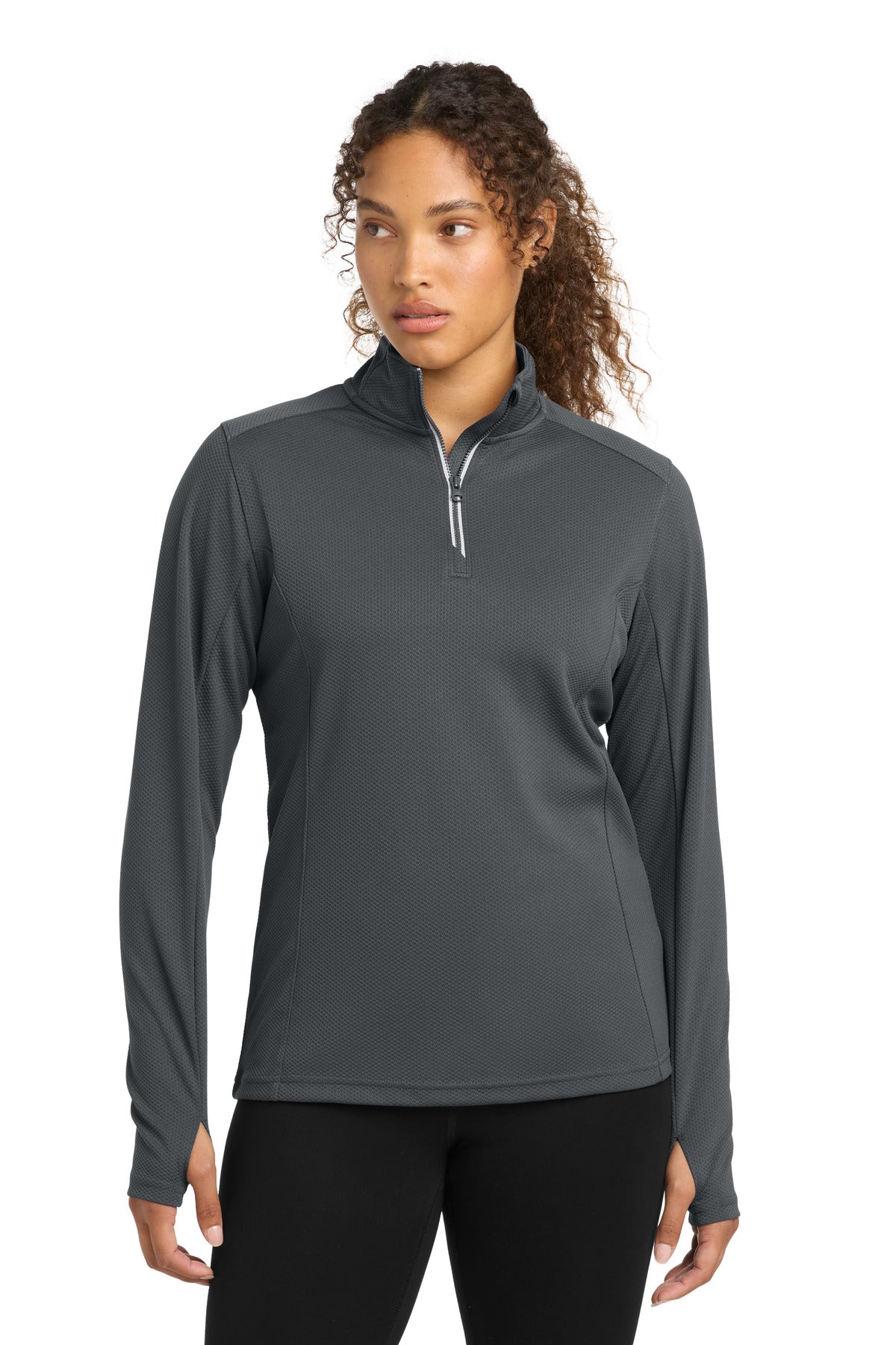 Sport-Tek Women's Sport-Wick Textured 1/4-Zip Pullover.  LST860 - Iron Grey