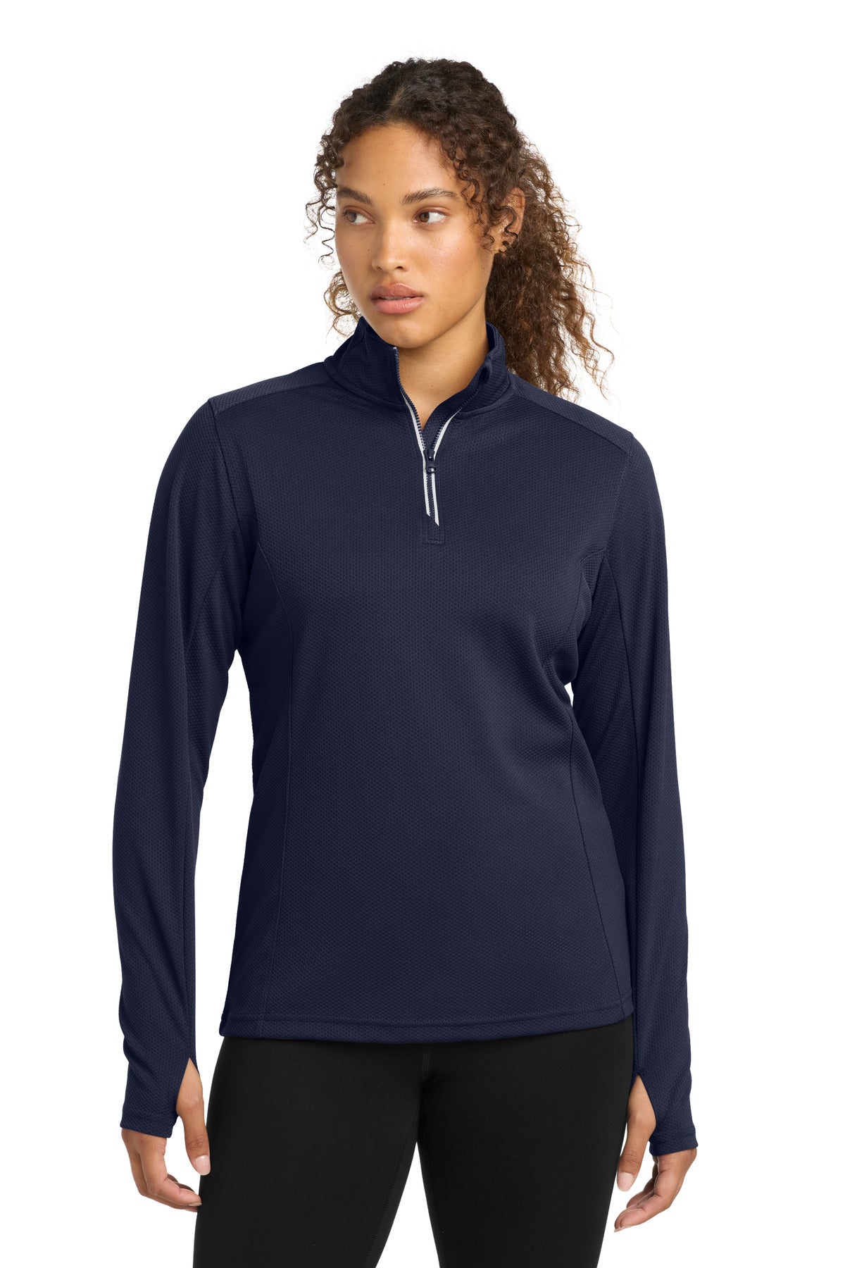 Sport-Tek Women's Sport-Wick Textured 1/4-Zip Pullover.  LST860 - True Navy