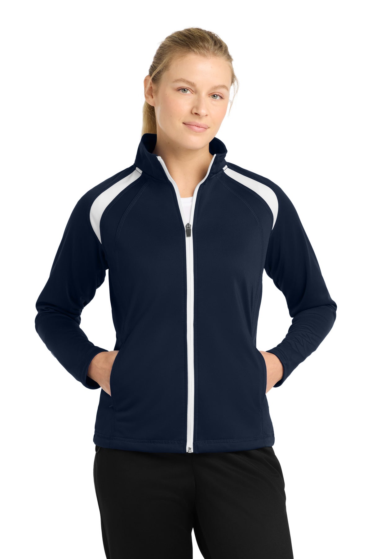 Sport-Tek Women's Tricot Track Jacket. LST90 - True Navy/ White