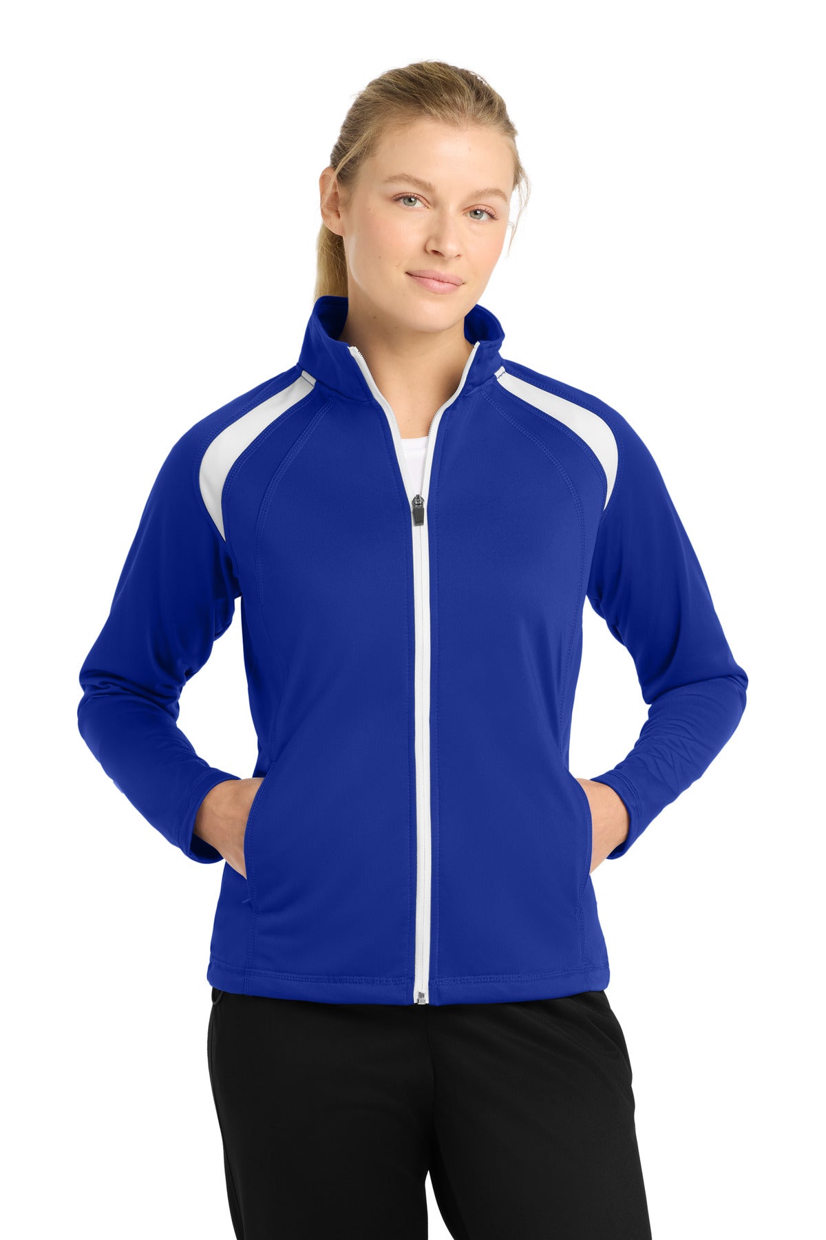 Sport-Tek Women's Tricot Track Jacket. LST90 - True Royal/ White