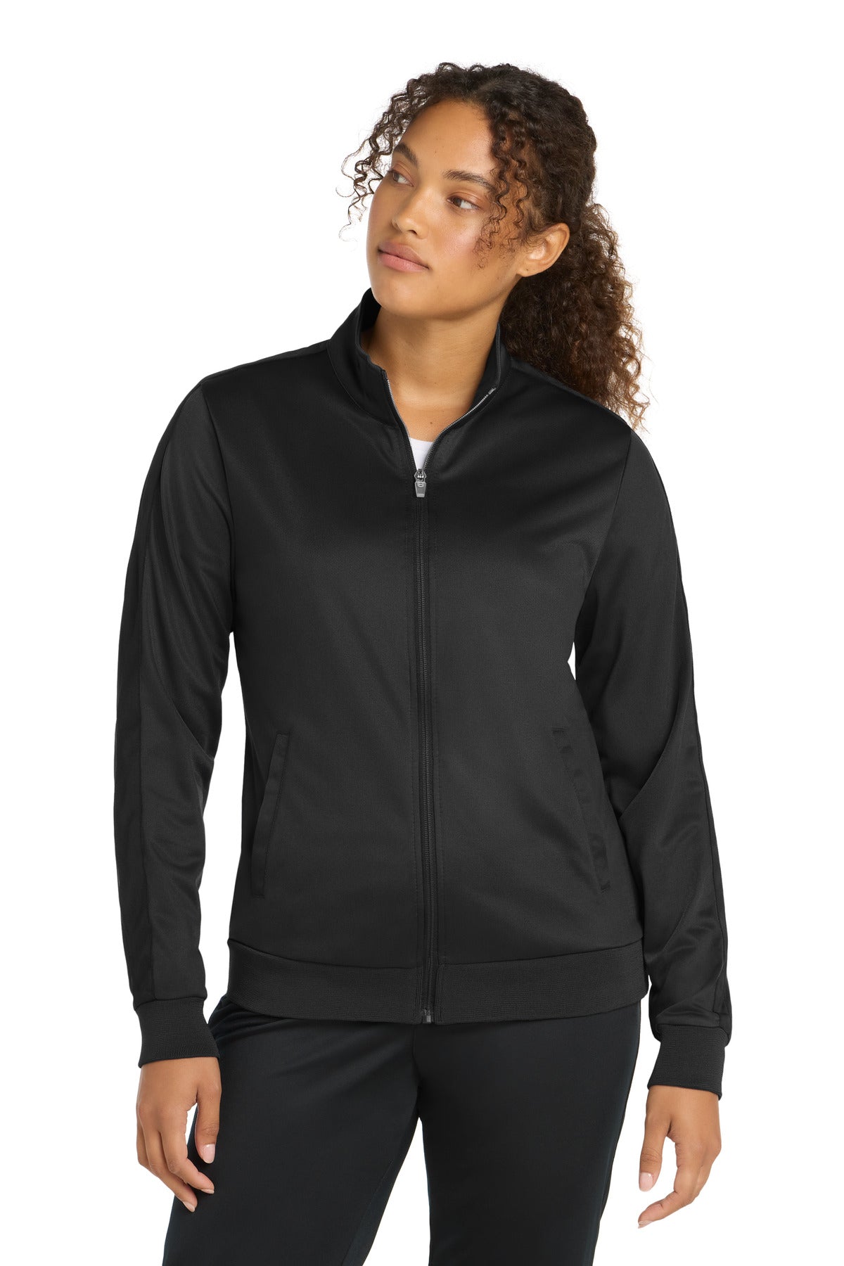 Sport-Tek  Ladies Tricot Sleeve Stripe Track Jacket. LST94 - Black/ Black