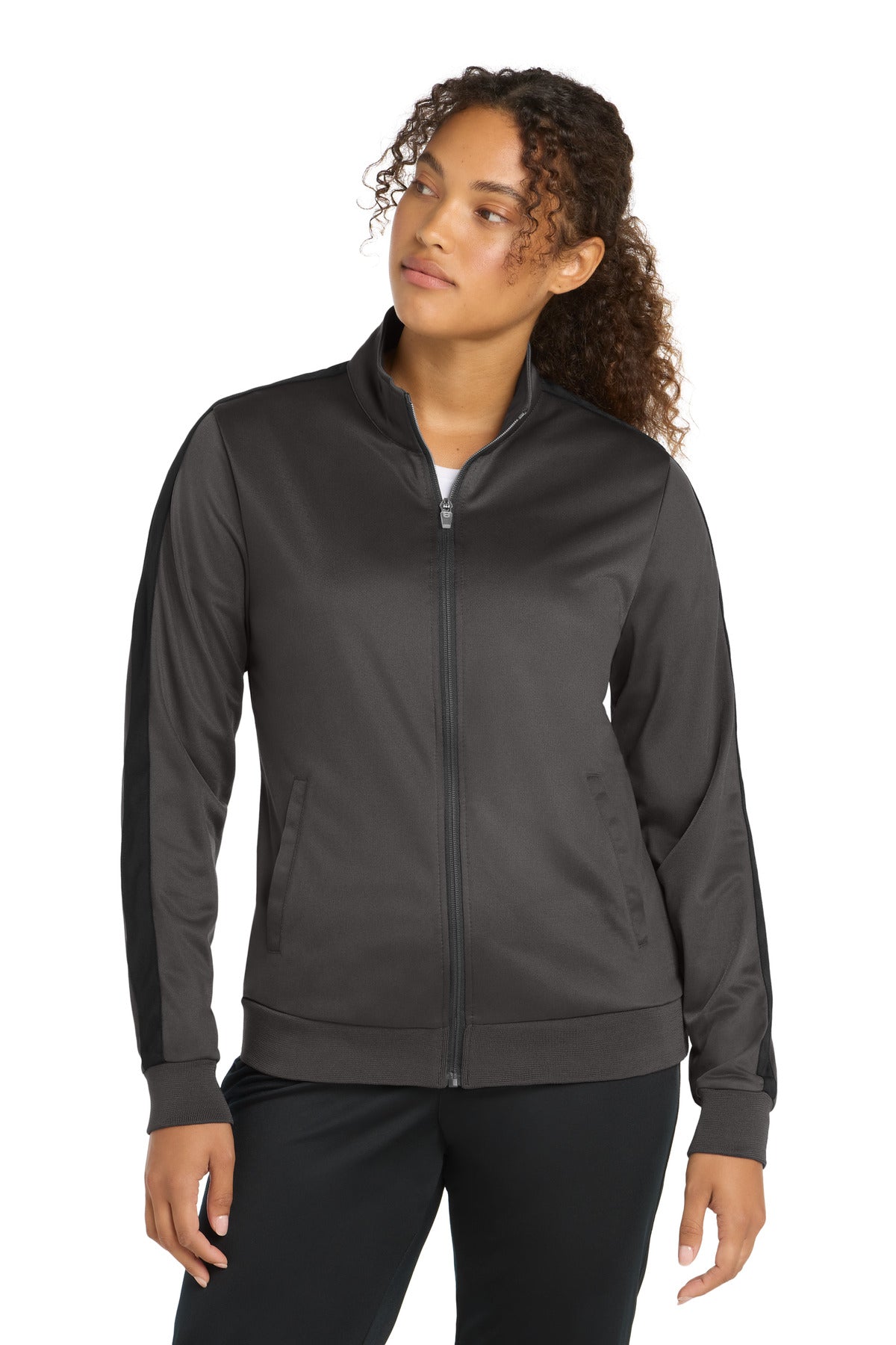 Sport-Tek  Ladies Tricot Sleeve Stripe Track Jacket. LST94 - Graphite/ Black