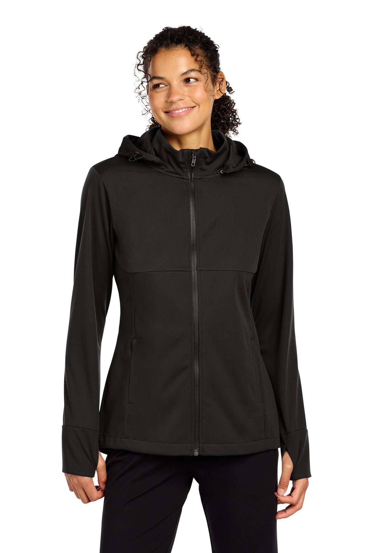 Sport-Tek Women's Hooded Soft Shell Jacket LST980 - Deep Black
