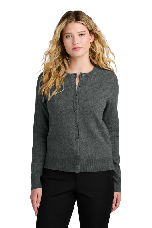 Port Authority Women's Easy Care Crewneck Cardigan Sweater LSW2870 - Charcoal Heather
