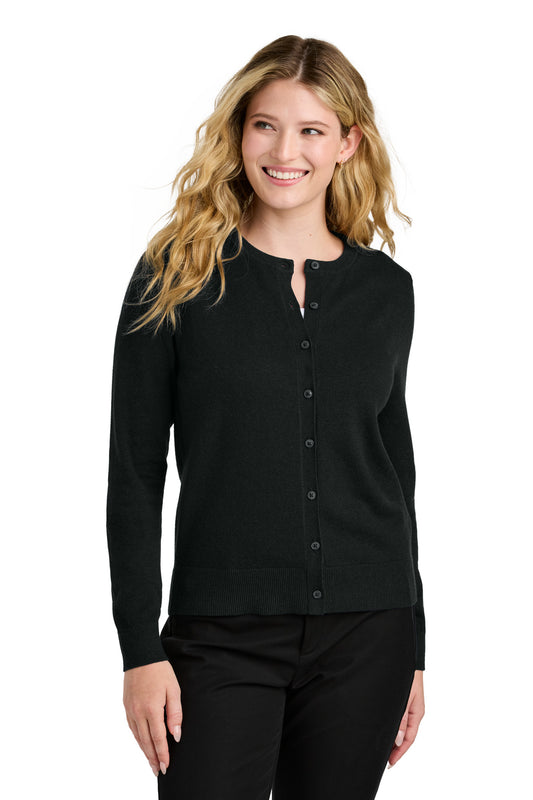 Port Authority Women's Easy Care Crewneck Cardigan Sweater LSW2870 - Deep Black
