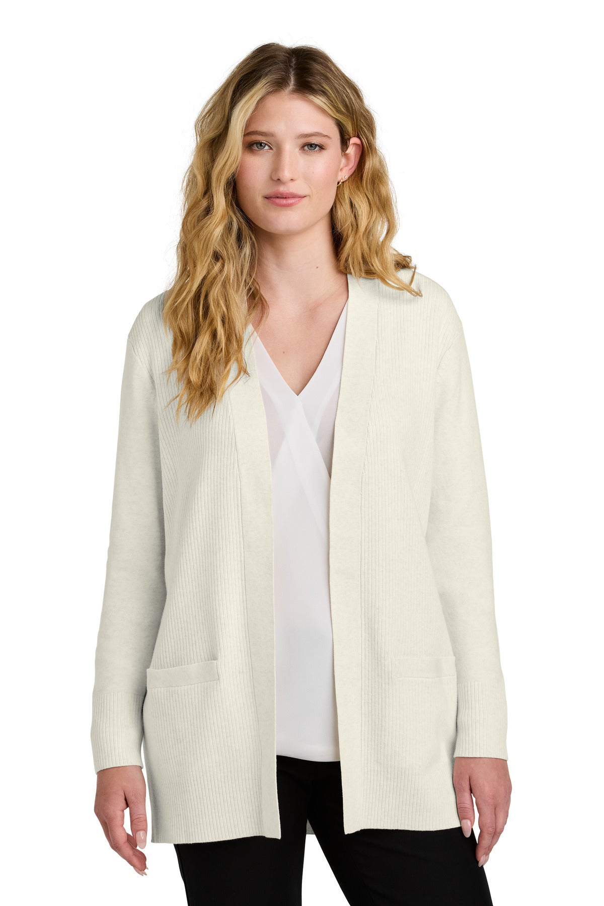 Port Authority Women's Easy Care Open-Front Cardigan Sweater LSW2890 - Oatmeal Heather