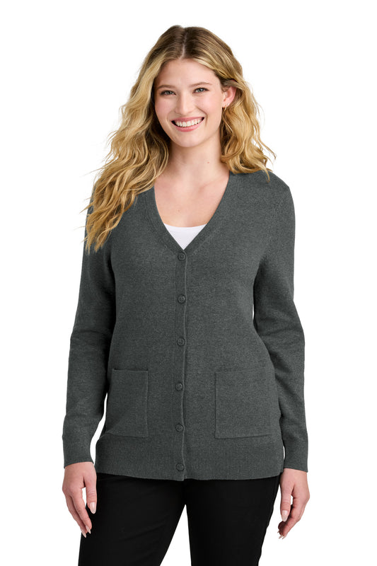 Port Authority Women's Easy Care Button-Up Cardigan Sweater LSW4150 - Charcoal Heather