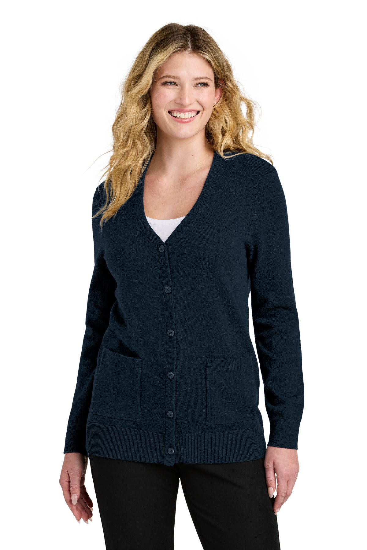 Port Authority Women's Easy Care Button-Up Cardigan Sweater LSW4150 - River Blue Navy