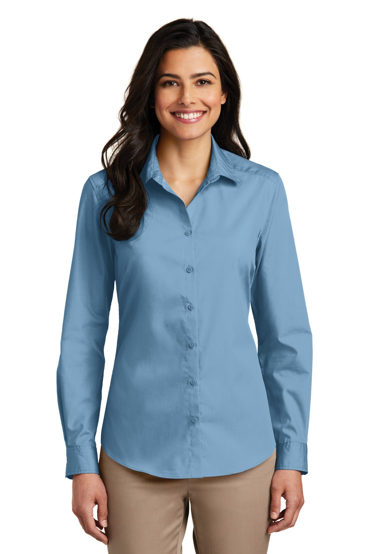Port Authority Women's Long Sleeve Carefree Poplin Shirt. LW100 - Carolina Blue