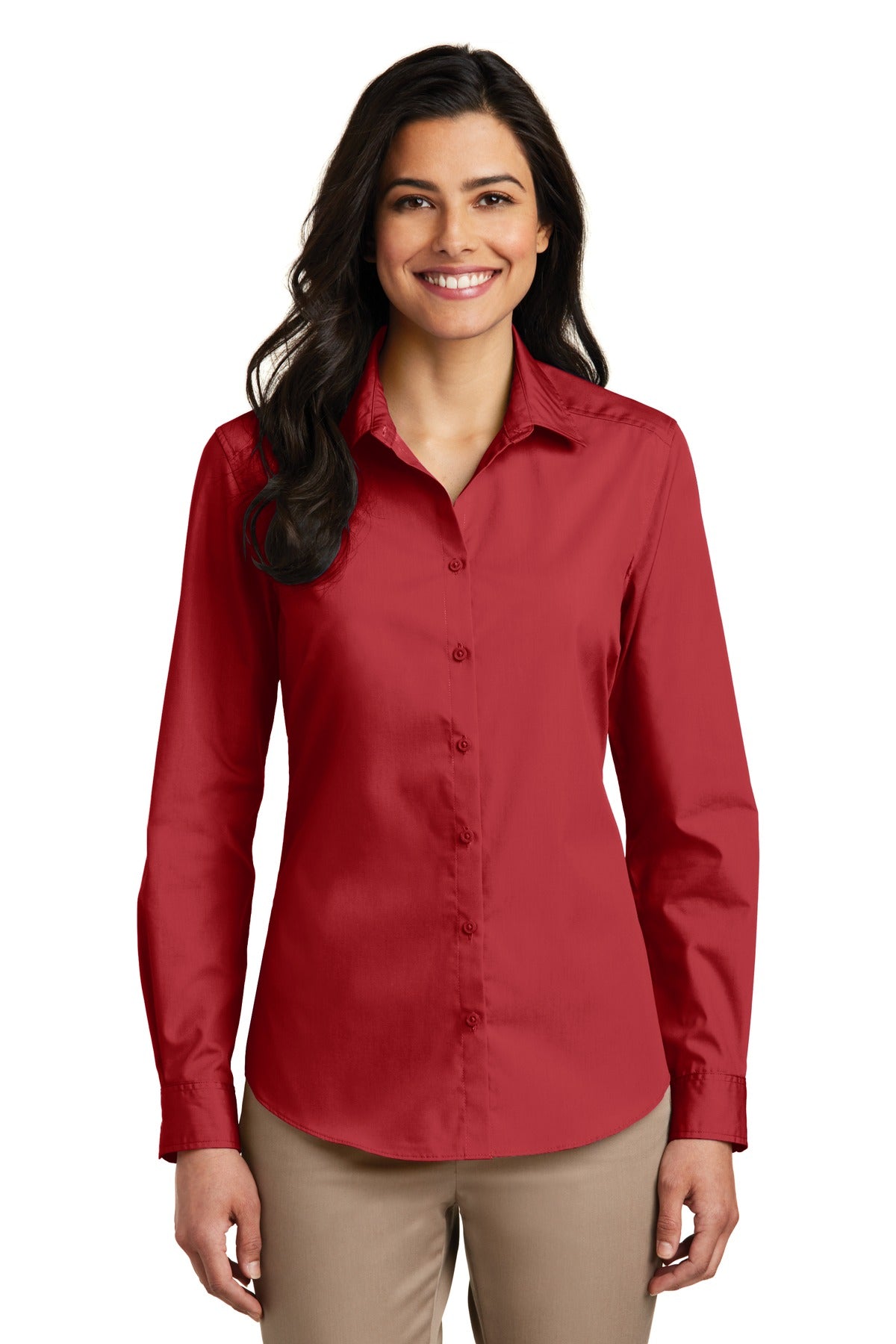 Port Authority Women's Long Sleeve Carefree Poplin Shirt. LW100 - Rich Red