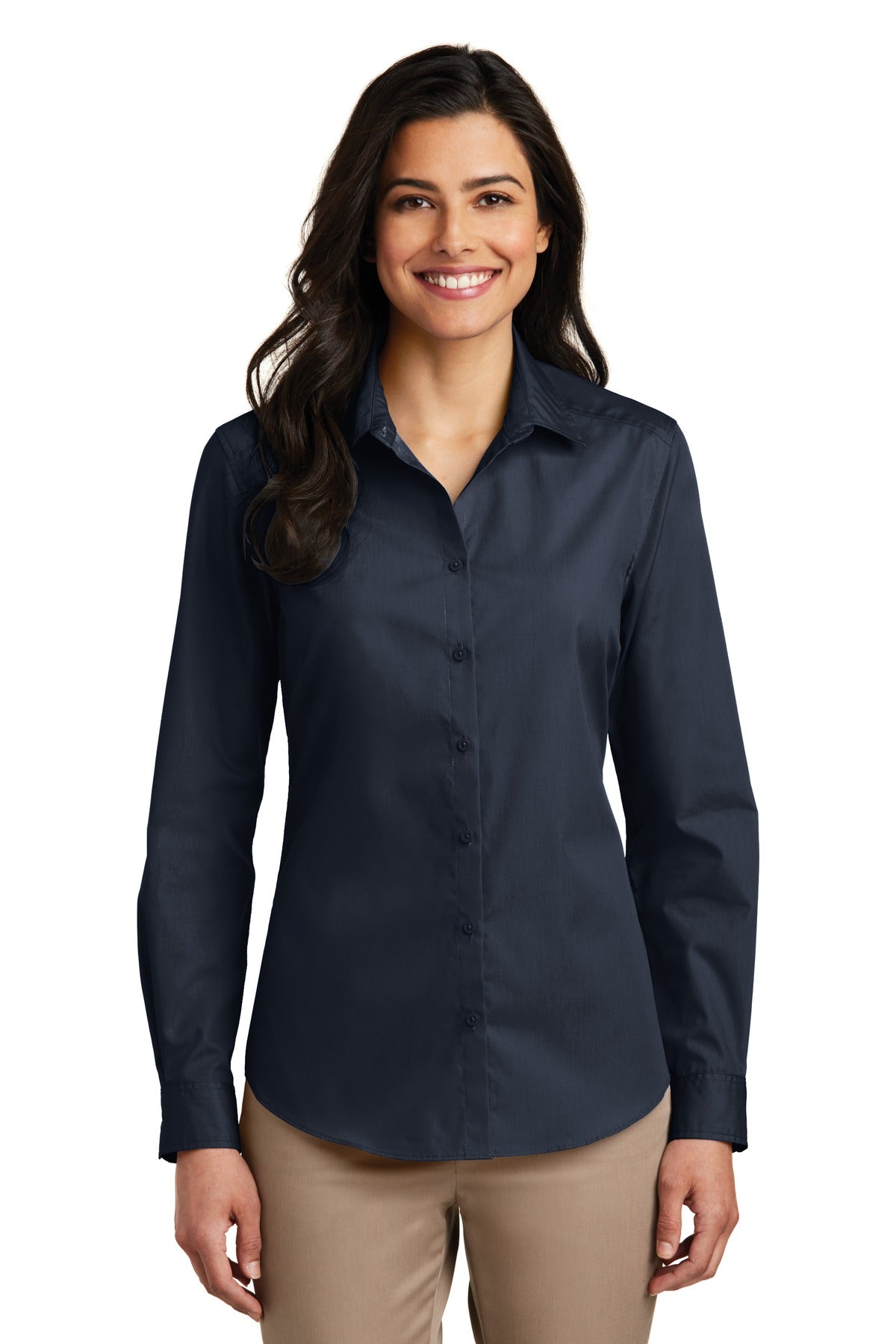 Port Authority Women's Long Sleeve Carefree Poplin Shirt. LW100 - River Blue Navy