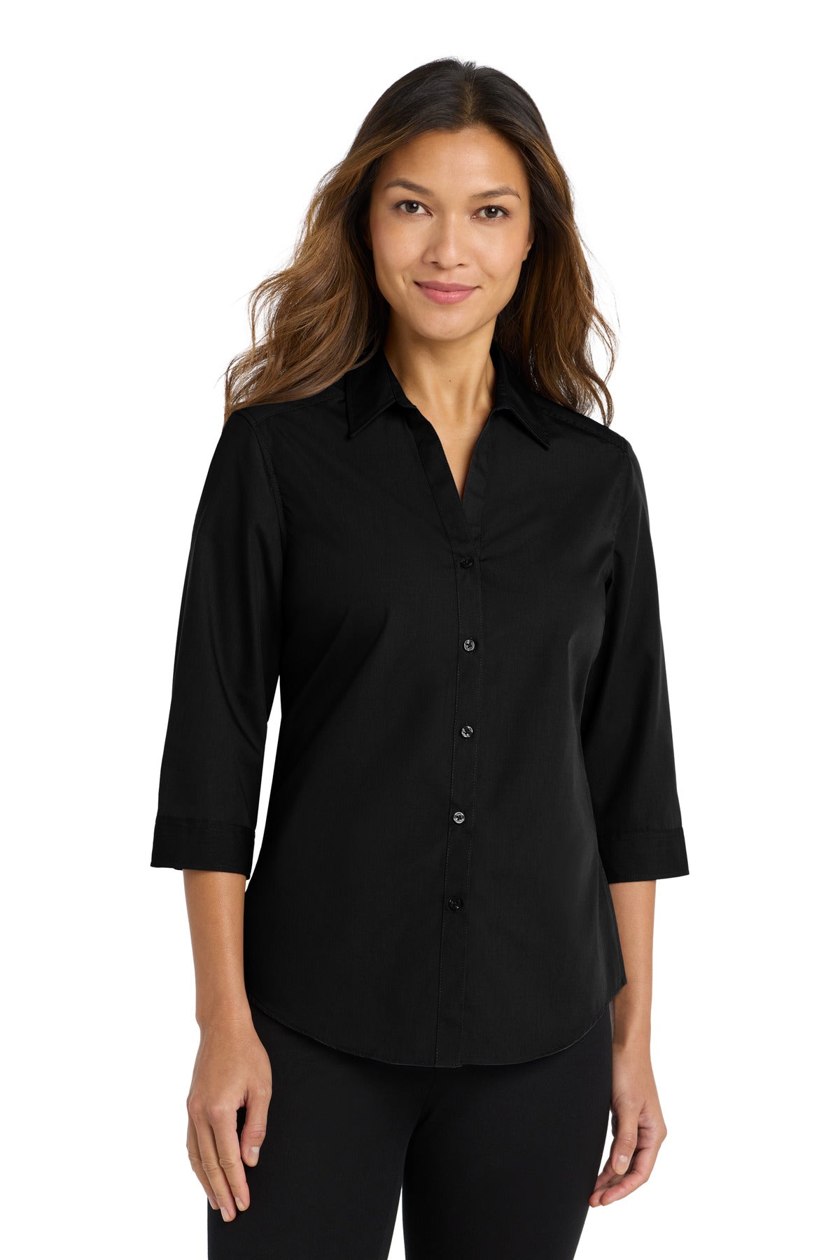 Port Authority Women's 3/4-Sleeve Carefree Poplin Shirt. LW102 - Deep Black