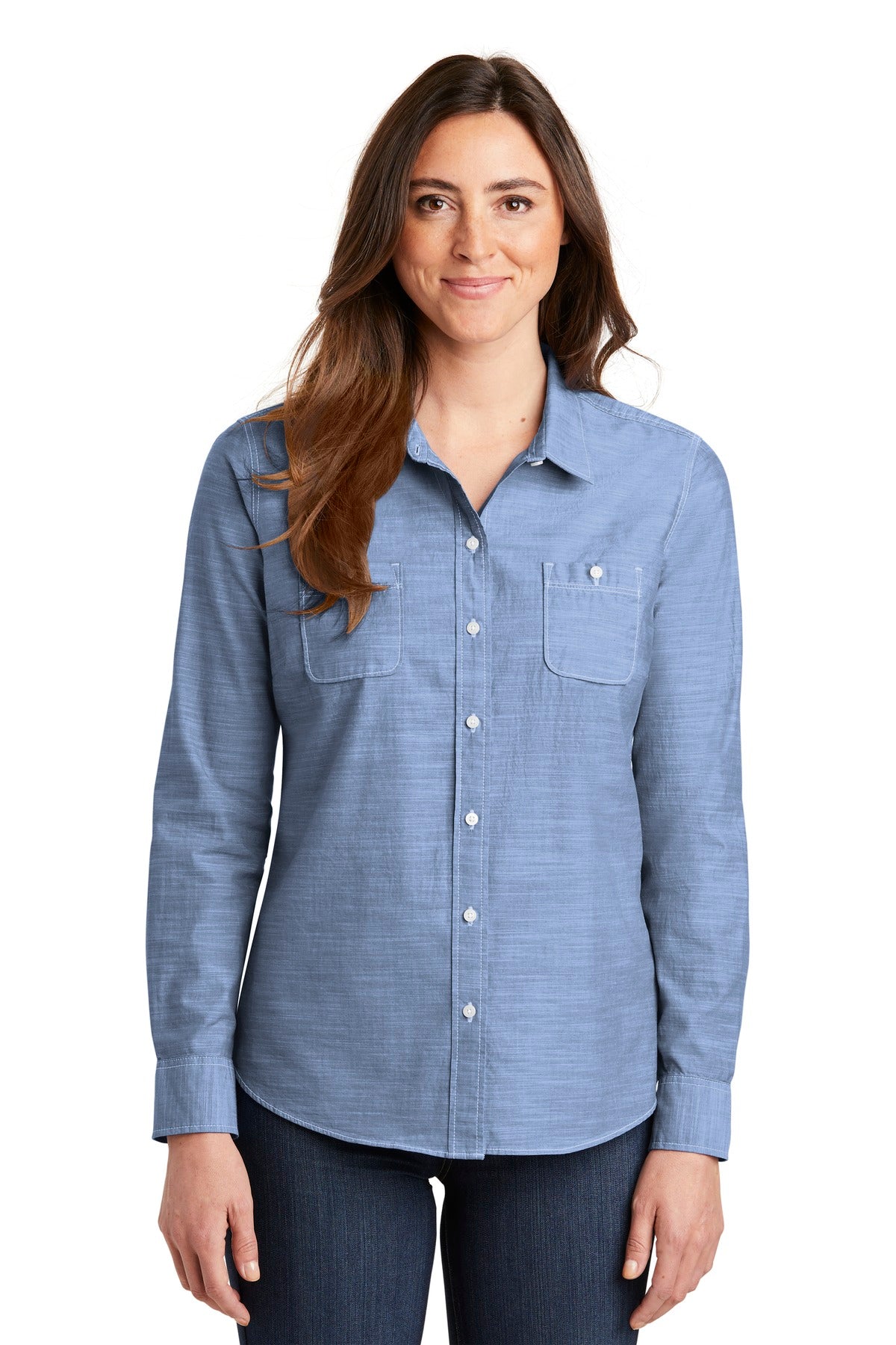 Port Authority Women's Slub Chambray Shirt. LW380 - Light Blue