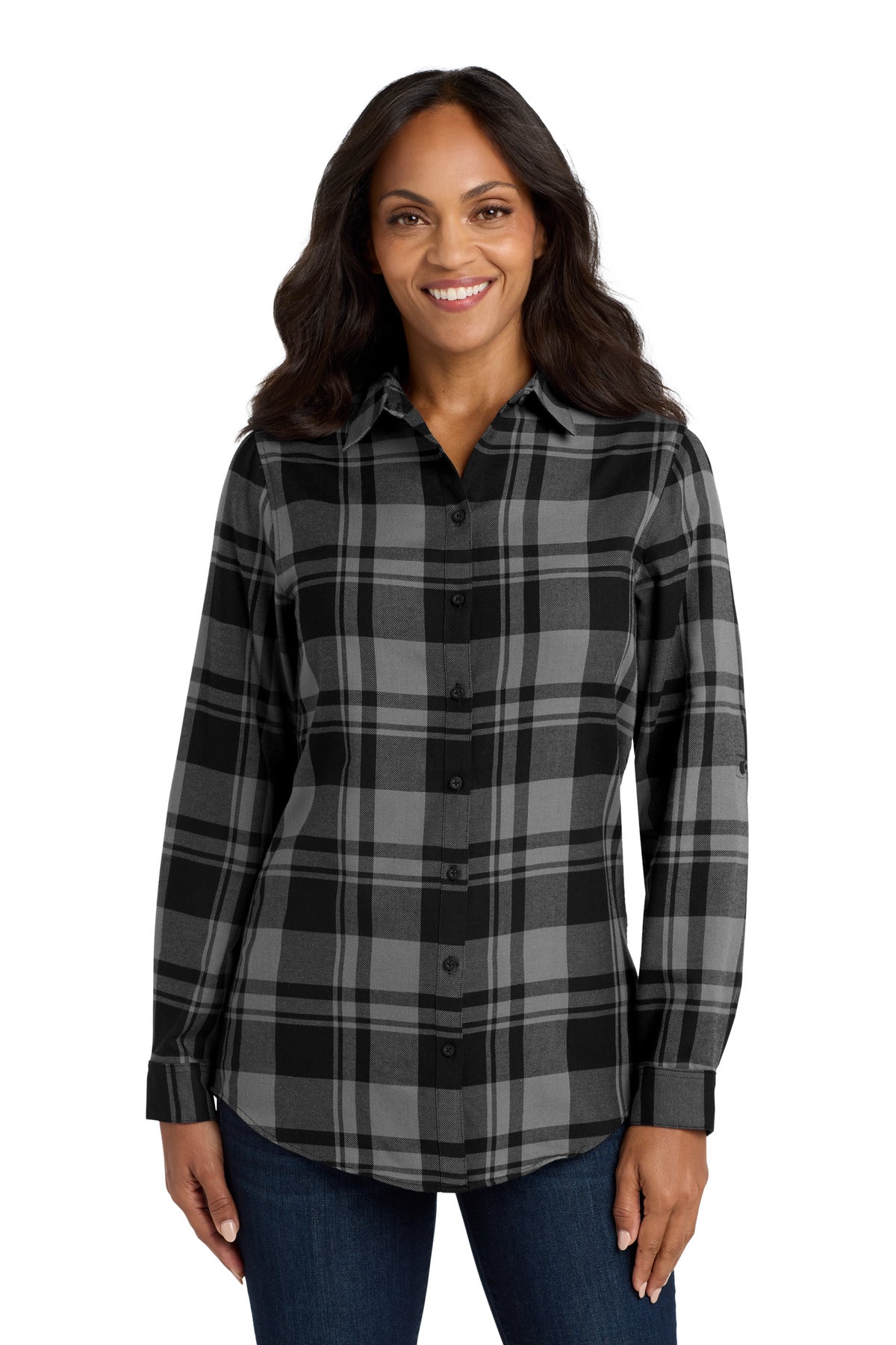 Port Authority Women's Plaid Flannel Tunic . LW668 - Grey/ Black