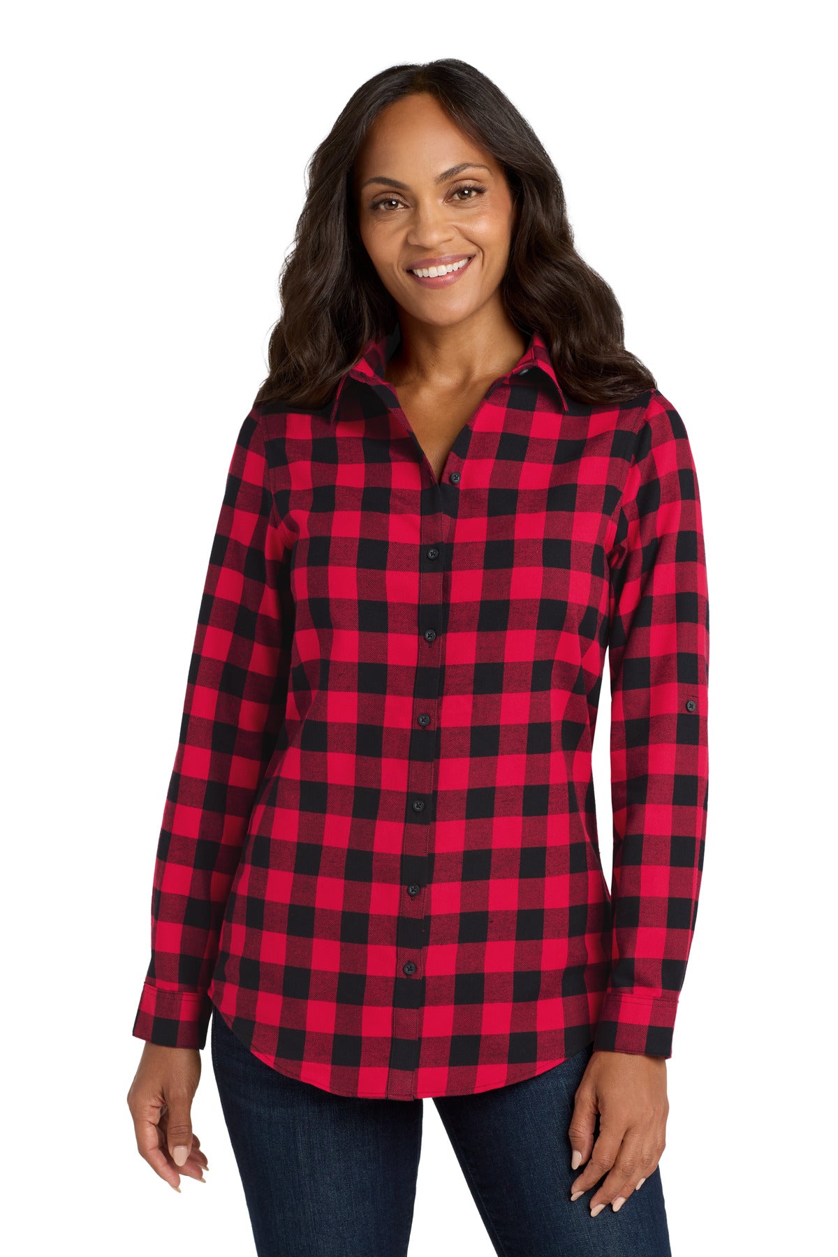 Port Authority Women's Plaid Flannel Tunic . LW668 - Red/ Black Buffalo Check