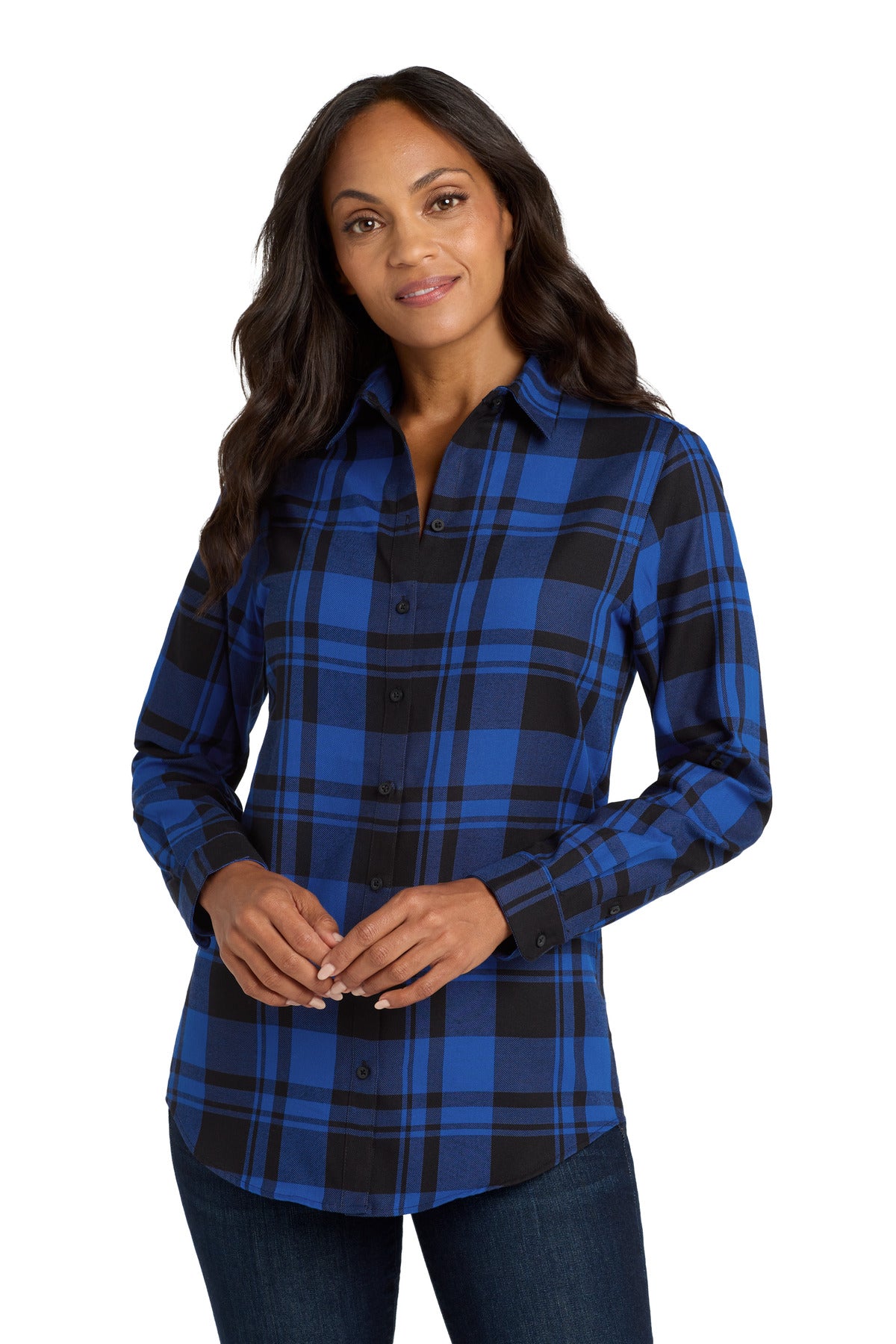 Port Authority Women's Plaid Flannel Tunic . LW668 - Royal/ Black
