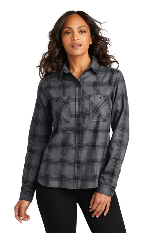 Port Authority Women's Plaid Flannel Shirt LW669 - Grey/ Black Open Plaid