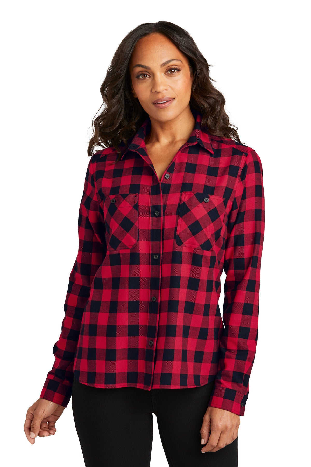 Port Authority Women's Plaid Flannel Shirt LW669 - Red/ Black Buffalo Check