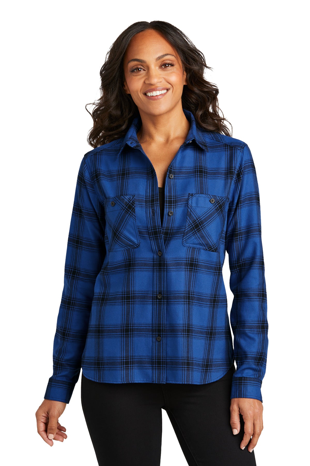 Port Authority Women's Plaid Flannel Shirt LW669 - Royal/ Black Open Plaid