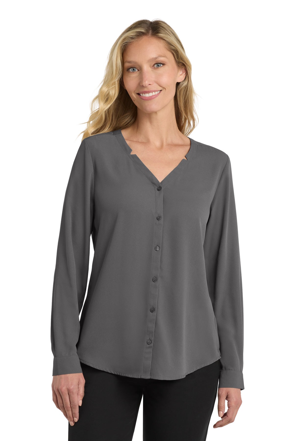 Port Authority Women's Long Sleeve Button-Front Blouse. LW700 - Sterling Grey