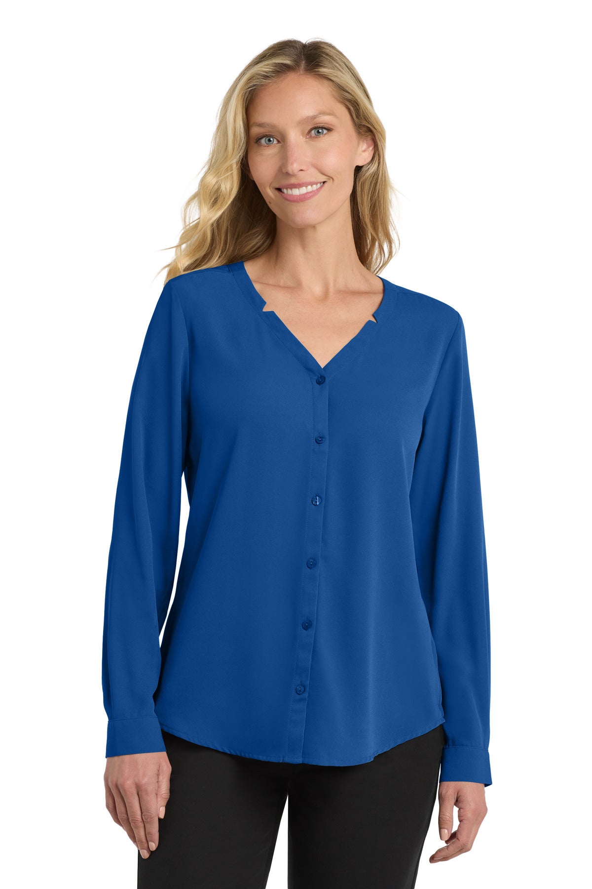 Port Authority Women's Long Sleeve Button-Front Blouse. LW700 - True Blue