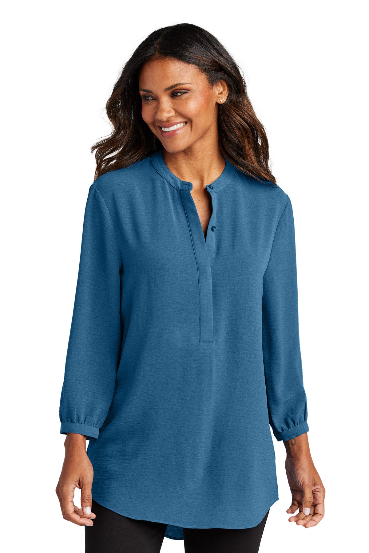 Port Authority Women's 3/4-Sleeve Textured Crepe Tunic LW713 - Aegean Blue