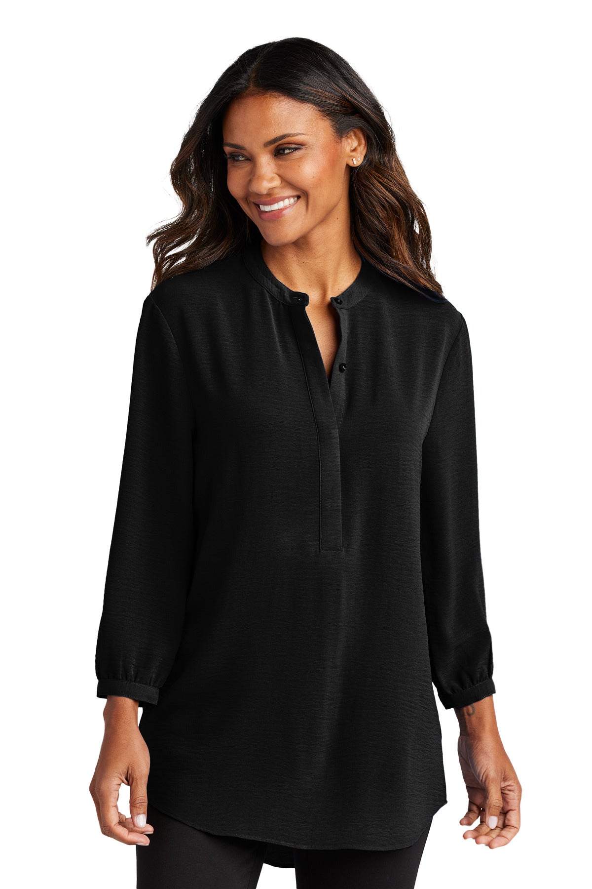 Port Authority Women's 3/4-Sleeve Textured Crepe Tunic LW713 - Deep Black