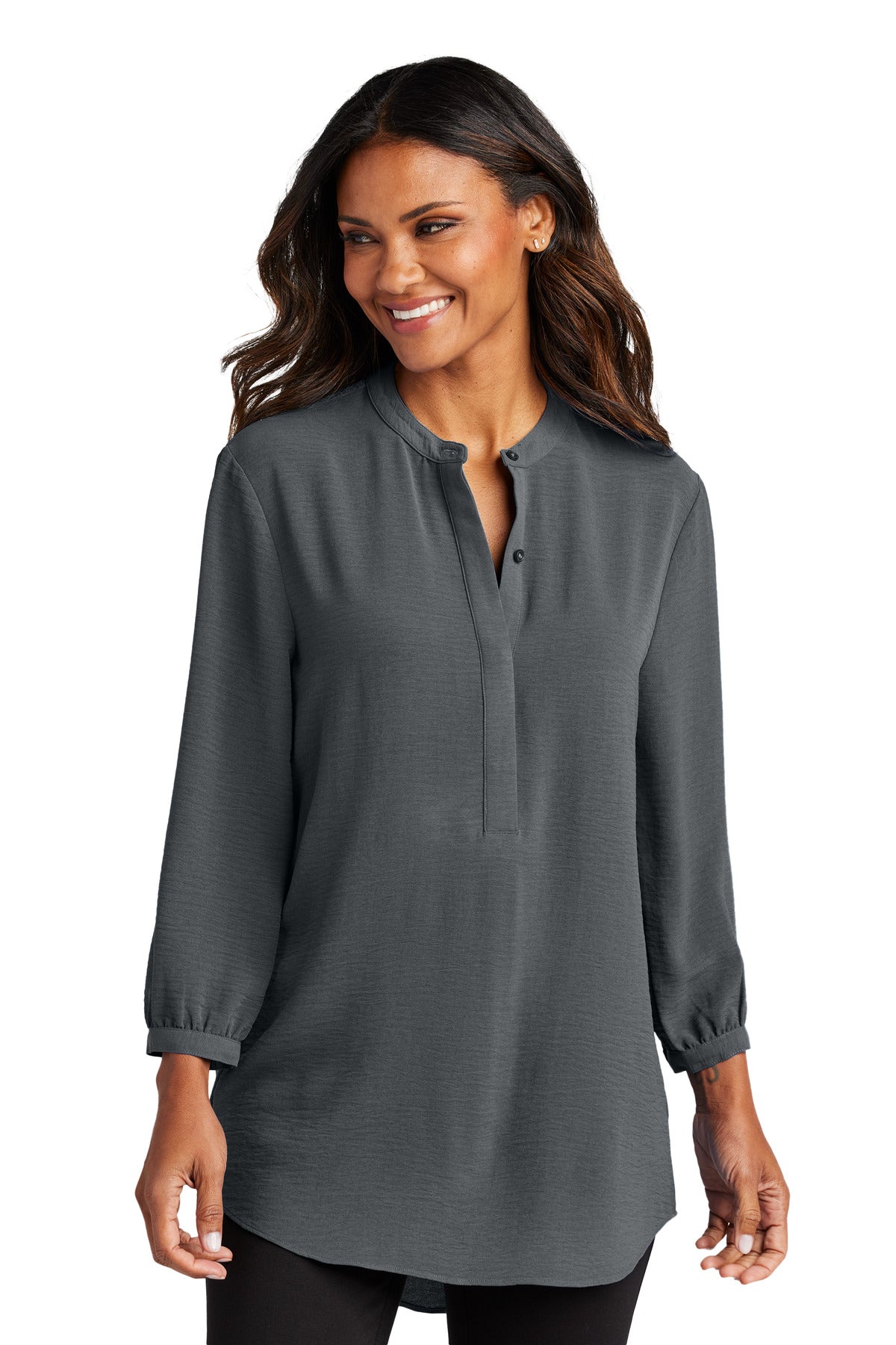 Port Authority Women's 3/4-Sleeve Textured Crepe Tunic LW713 - Graphite