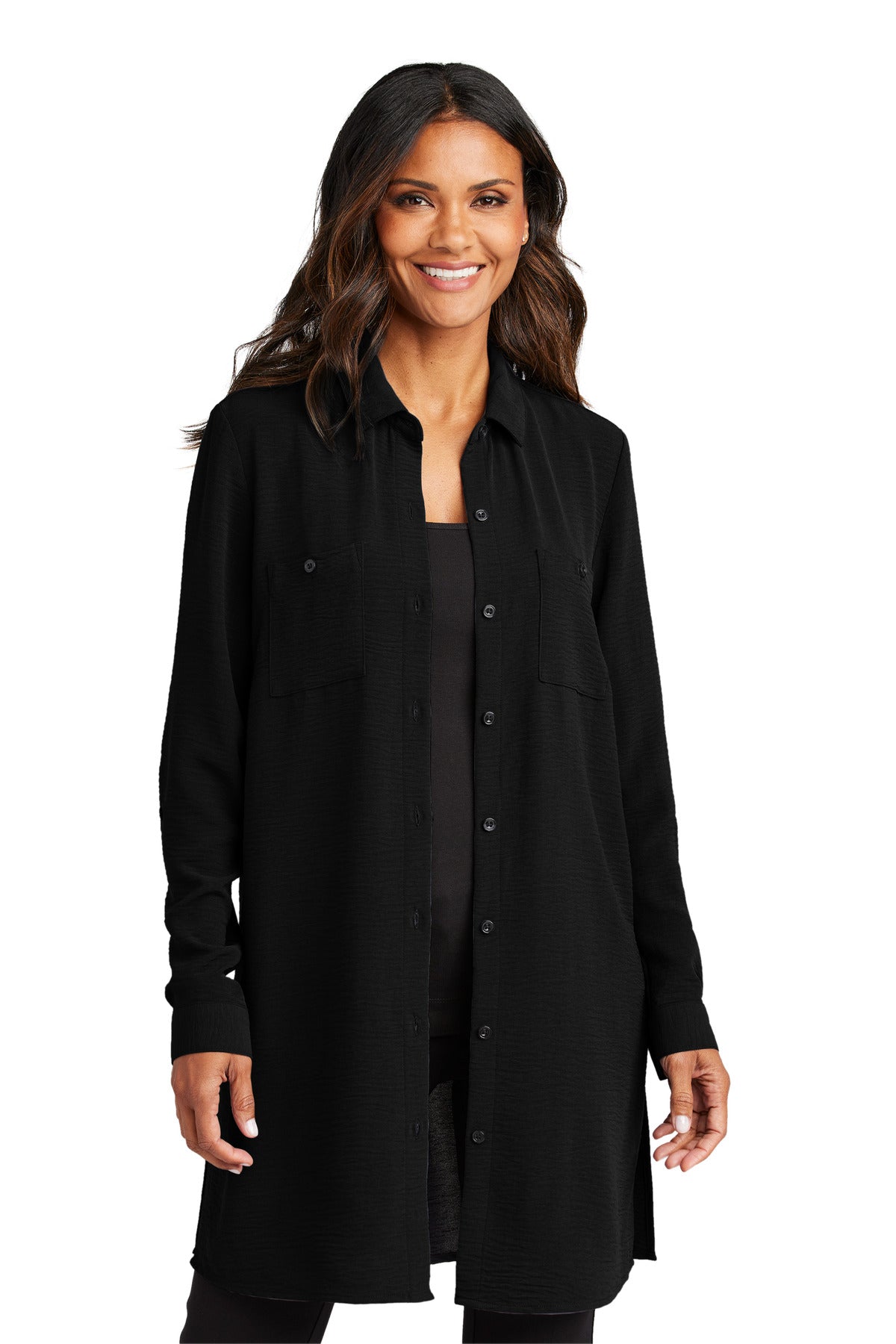 Port Authority Women's Textured Crepe Long Tunic LW715 - Deep Black