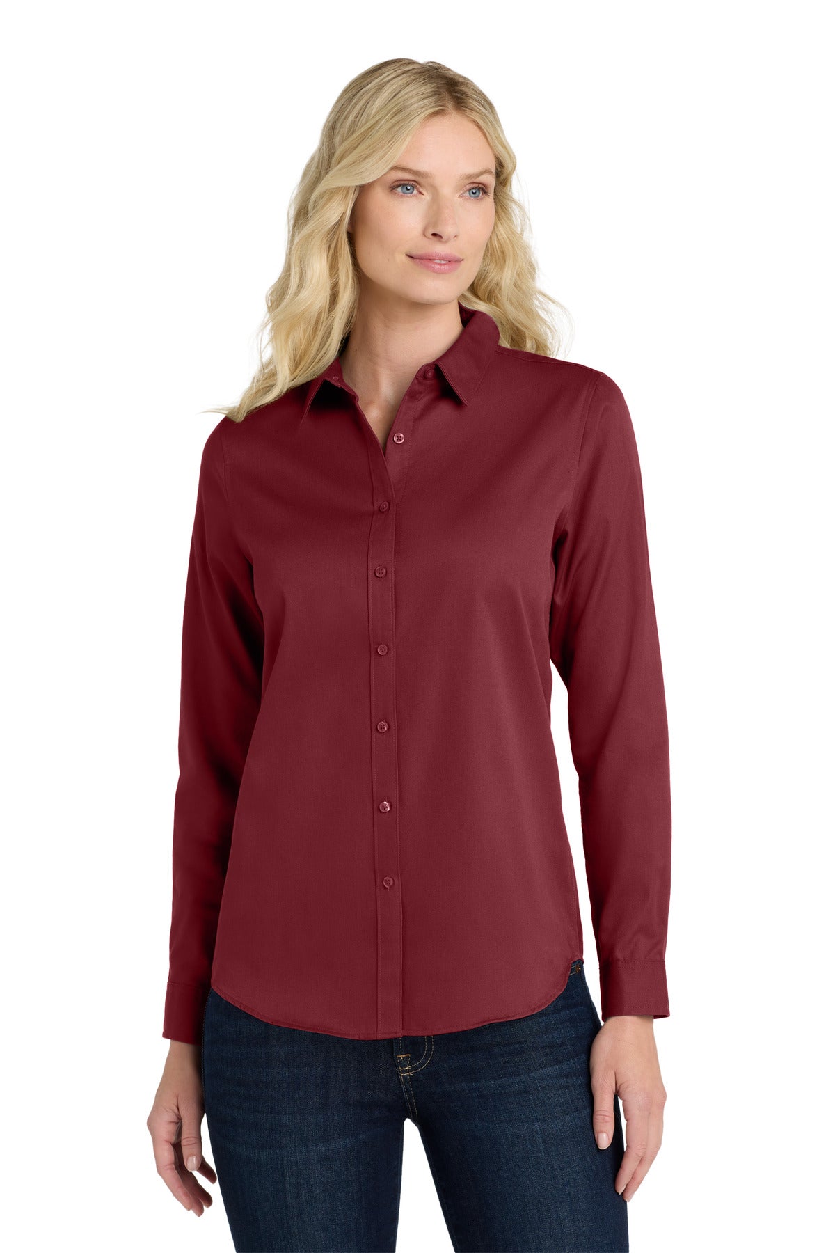 Port Authority Women's Long Sleeve SuperPro ReactTwill Shirt. LW808 - Burgundy